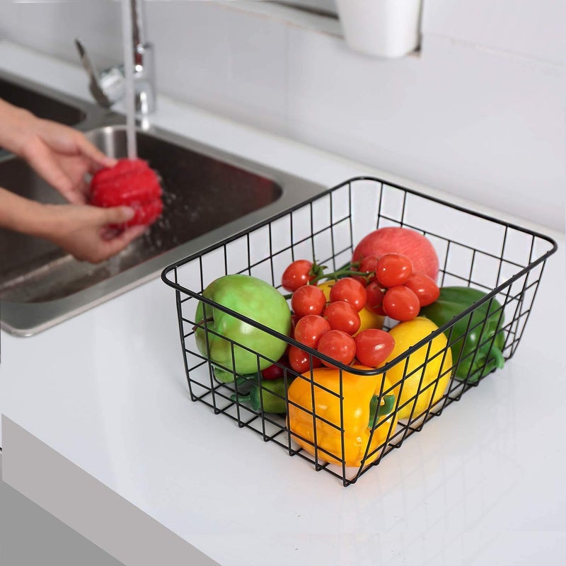 LeleCAT Black Wire Storage Baskets, Metal Household Storage Organizer for Kitchenï¼ŒPantry, Shelf, Freezer, Bathroomï¼ŒBlack 2 Pack - Image 5